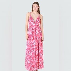 Elegant Pink Floral Maxi Dress